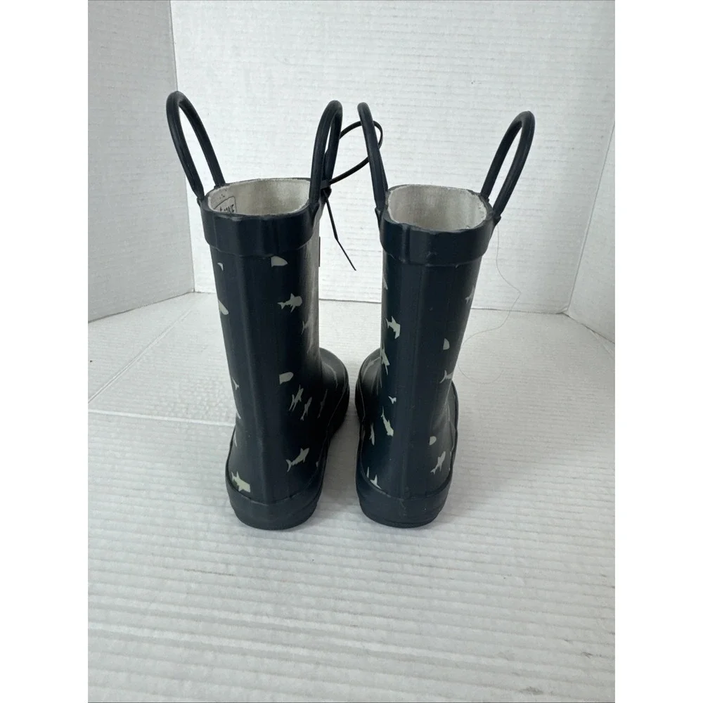 LoneCone Unisex Toddler Kid 10T (Ages1-3) Rainboots Shark Attack Blue Silver